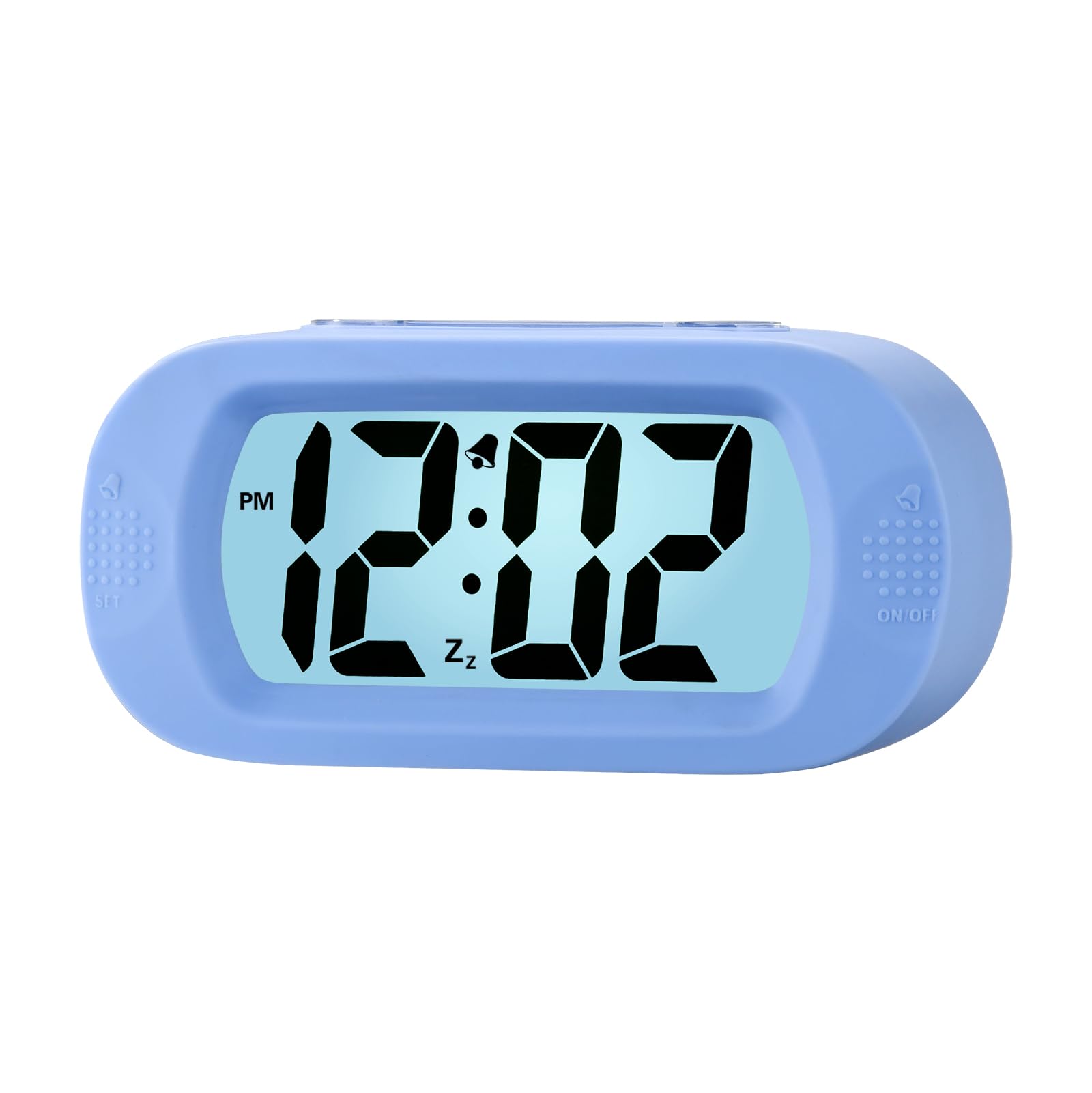 Plumeet Digital Alarm Clock Travel Clock with Snooze and Nightlight - Easy to Set Simple Bedside Alarm Clocks for Kids - Ascending Sound - Battery Powered (Baby Blue)