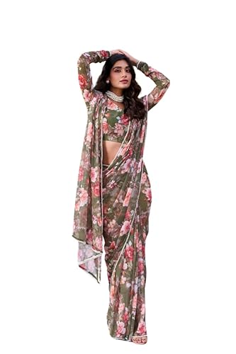 DREAM STYLE Women's Georgette Floral Printed Saree For Women With
