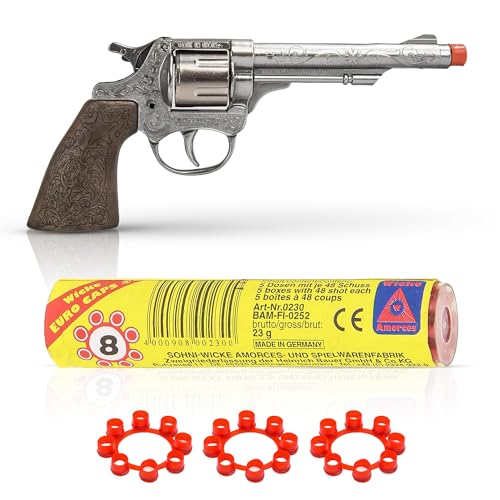 Gifts by L Diecast Metal Cowboy Gun & 240 Cap Shots – 8 Shot Ring Toy Revolver for Kids Age 3+ – Realistic Toy Gun for Boys – Durable Pretend Play Cowboy Outfit Accessory – Made in Spain & Germany Gifts by L Diecast Metal Cowboy Gun & 240 Cap Shots – 8 Shot Ring Toy Revolver for Kids Age 3+ – Realistic Toy Gun for Boys – Durable Pretend Play Cowboy Outfit Accessory – Made in Spain & Germany