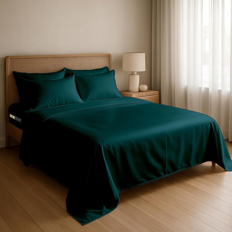 Image of Day Care-Luxury Satin Flat King Size (92x106 Inchs) Bedsheet|Ultra Soft Silky Smooth Touch|Breathable, Lightweight & Skin Friendly|Wrinkle Resistant|Teal