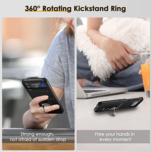 Fewdew for Samsung Galaxy Z Flip 3 5G Stand Case, Z Flip 3 All-Inclusive Cover Case with Hinge Protection and Camera Lens Screen Protector,Compatible with Galaxy Z Flip 3 2021(Carbon Fiber Black)