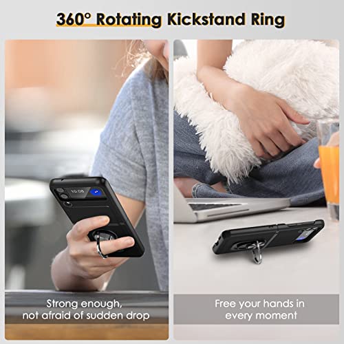 Fewdew Kickstand Case For Galaxy Z Flip 4,Z Flip 4 Case With Hinge Protection & Camera Protector,360°Rotate Ring Magnetic Stand Protective Cover Case For Samsung Galaxy Z Flip 4 5 G,Carbon Fiber Black #TOP3