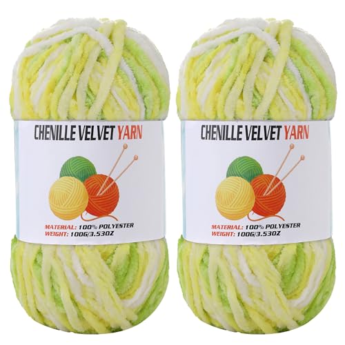 Image of 2 * 100g Velvet Chenille Chunky Yarn, Handcrafts Weaving Soft Chenille Yarn for Crocheting Clearance, Used for Making Baby Yarn Blanket, Clothes, Knitting Creations (Colorful - A)