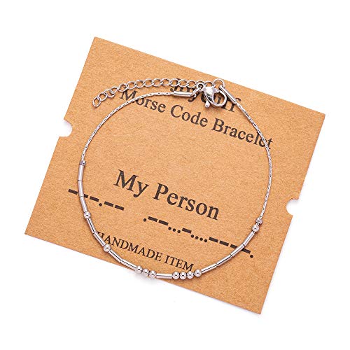 Image of JoycuFF Inspirational Morse Code Bracelets for Women Silver Beads Jewelry Encouragement Mantra Gifts for Her
