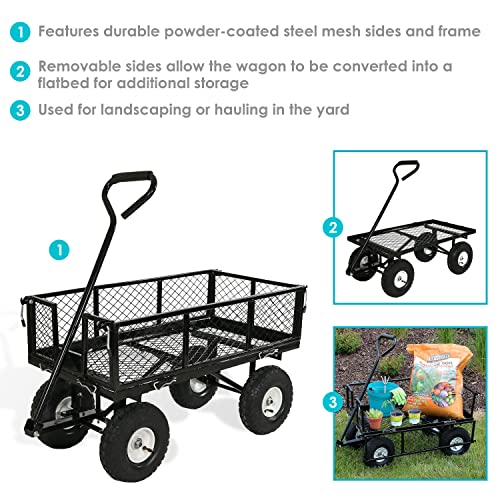 Sunnydaze Utility Steel Garden Cart, Outdoor Lawn Wagon With Removable Sides, Heavy-Duty 400 Pound Capacity, Black #TOP3