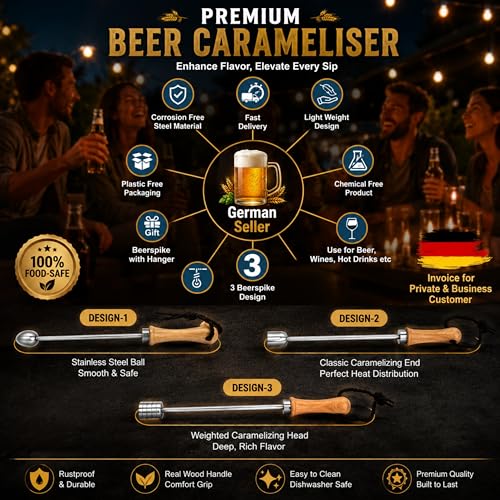Miniatura 5 de Indian Store 24 Beerspike Beer Caranelizer - Calentador De Cerveza, Mango De Madera, 100 Apto Para Alimentos Y Bola De Acero Inoxidable