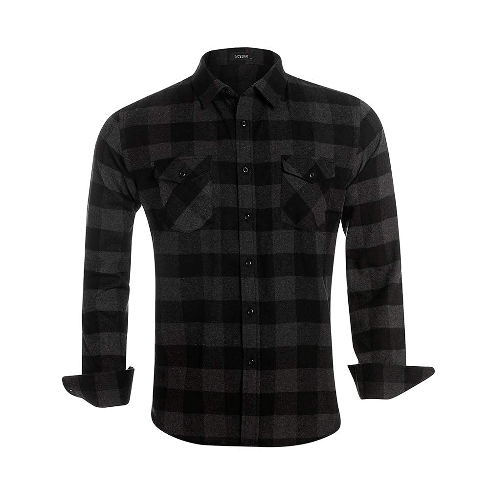 MCEDARMen’s Plaid Flannel Shirts-Long Sleeve Casual Button Down Slim Fit Outfit for Camp Hanging Out or Work