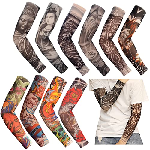 10 Pcs Temporary Tattoo Sleeves for Men, iToolai Unisex Fake Art Full Arm Sleeves UV Protection Cosplay Halloween Christmas Costume Outdoor 10 Pcs Temporary Tattoo Sleeves for Men, iToolai Unisex Fake Art Full Arm Sleeves UV Protection Cosplay Halloween Christmas Costume Outdoor