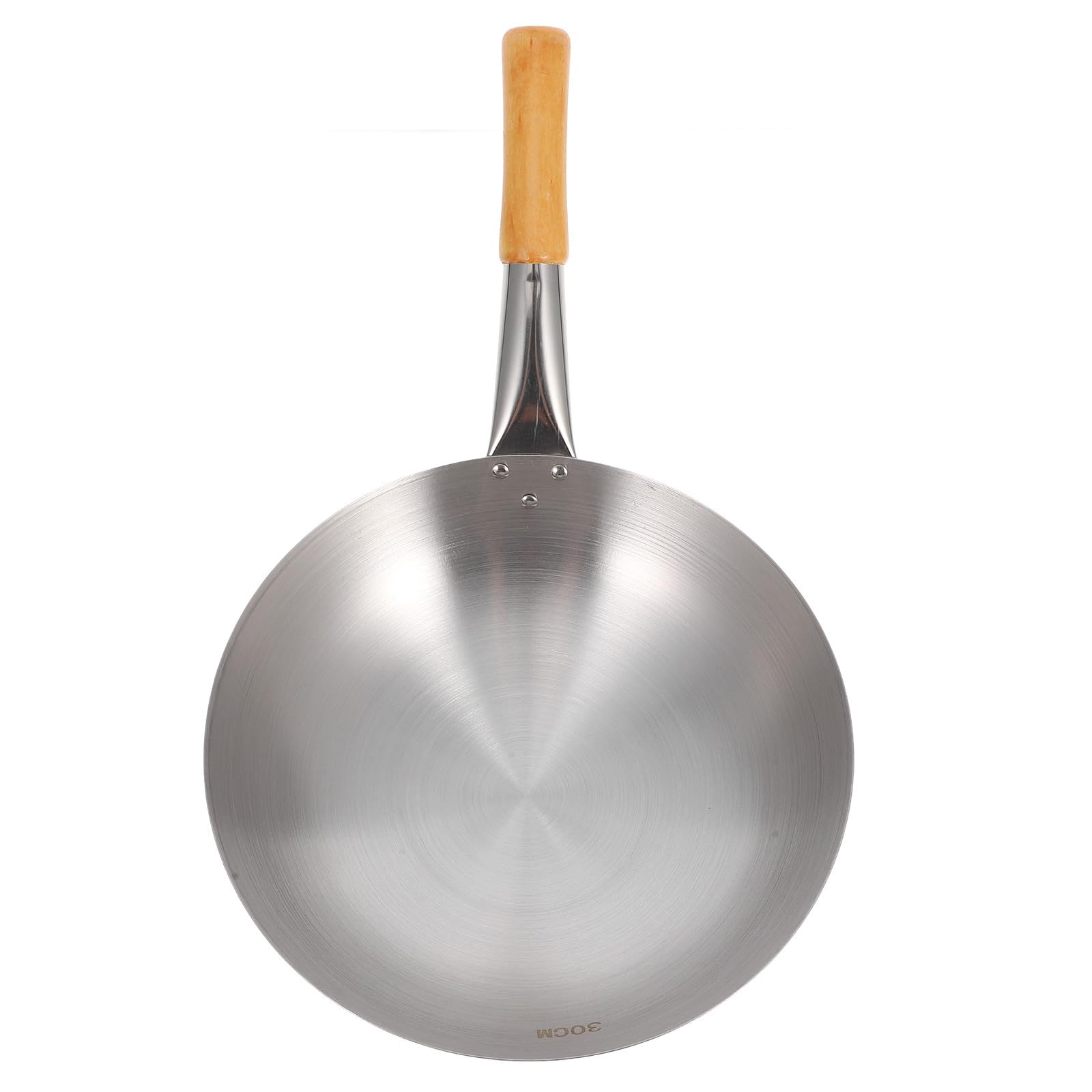 Wok en acier inoxydable 30 cm ifundom avec poignée en bois pour gaz et induction