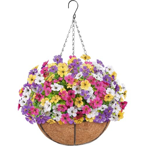 Lifewit 12 Bundles Artificial Hanging Flowers Baskets for Outdoor Decor