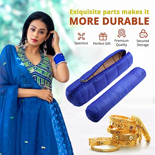 Image of Kuber Industries Single Rod Bangle Box | Polyester Watch Organizer for Small Jewellery | Travelling Bracelets Organizer with Zipper | Blue