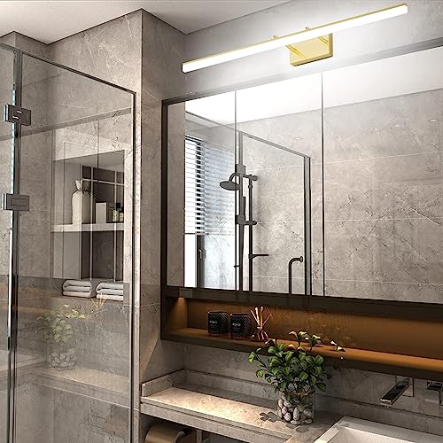 Image of Aipsun Brushed Brass Vanity Light Fixtures 40inch Modern LED Bathroom Fixtures Gold Vanity Lighing for Bathroom Wall Light Fixtures 5500K