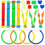 Pool Diving Toys Set, 19Pcs Underwater Toys Swimming Pool Toys for Kids with Diving Rings, Dive Stic
