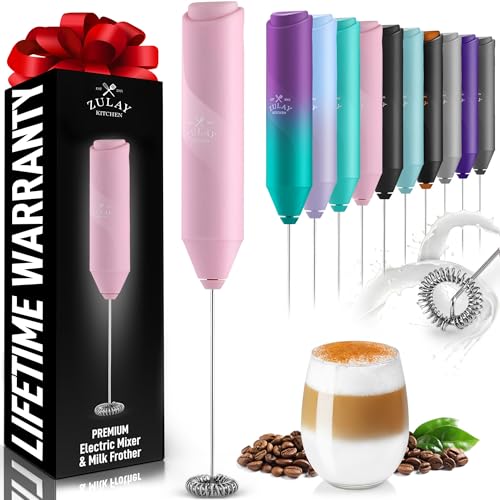 Image of Zulay Kitchen Milk Frother Handheld Battery Operated - Electric Drink Mixer for Coffee, Lattes, Cappuccinos, Matcha & Hot Chocolate - Portable Foam Maker & Coffee Bar Accessory