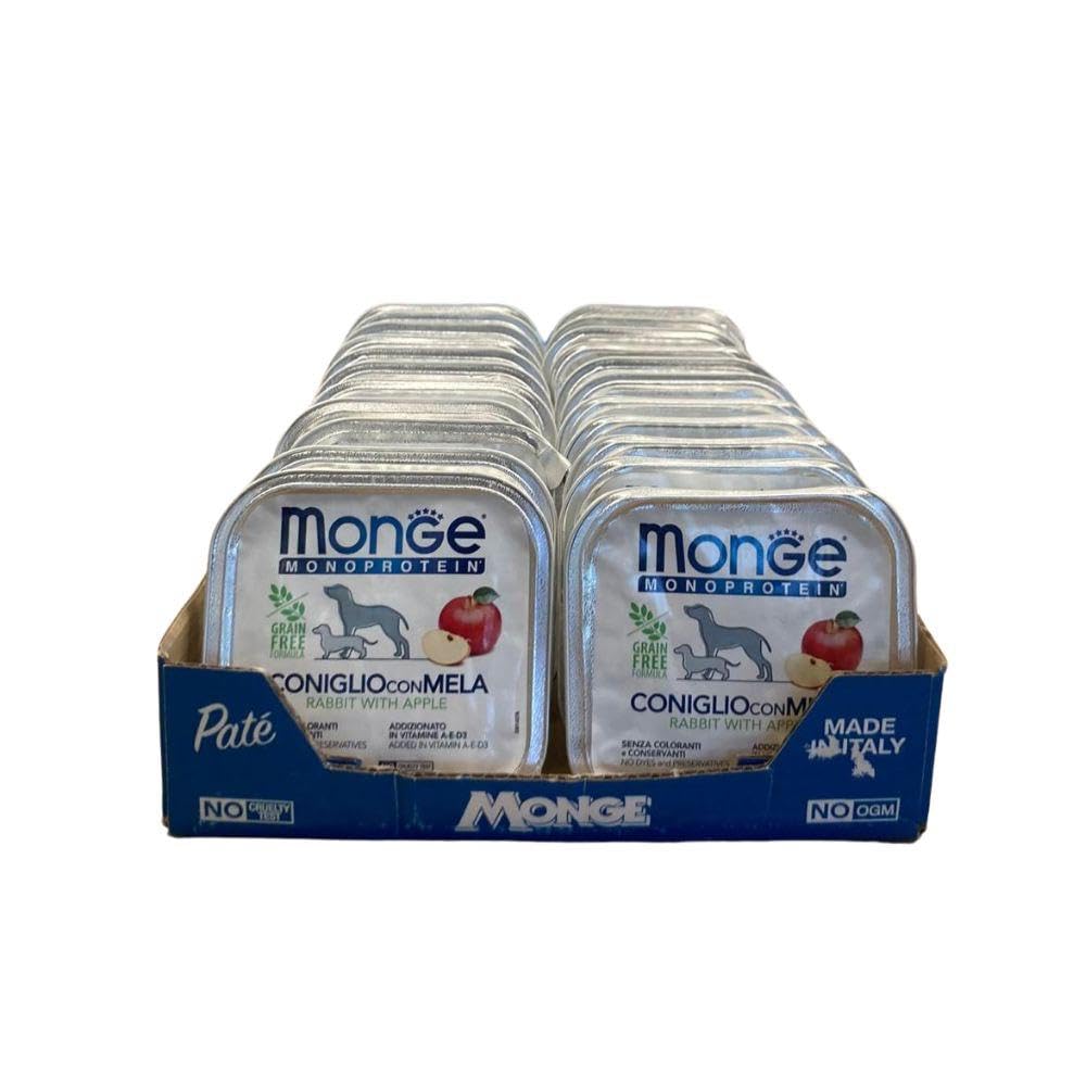 Monge Monoprotein umido cane gusto CONIGLIO CON MELA formula grainfree | 12 vaschette da 150 grammi l'una.