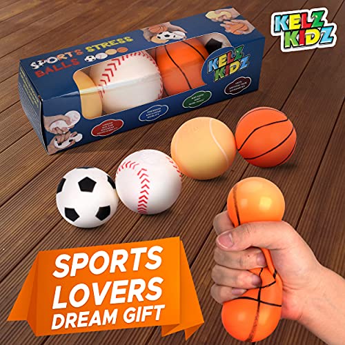 Kelz Kidz Sports Stress Squishy Balls For Fun And Therapeutic Hand Exercise - Great Sport Lovers Gift Idea And Toy Party Favor! (Sports Stress Balls (4 Pack)) #TOP4