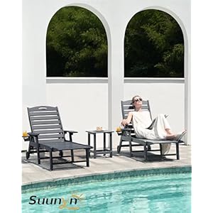 Lounge Chair Outdoor, Chaise Lounge Chair Outdoor, HDPE 6-Position Outdoor Chaise Lounge, Patio Lounge Chair with Wheels & Cup Holder for Pool Poolside Deck Backyard, Grey Lounge Chair Outdoor Chaise Lounge Chair Outdoor HDPE 6 Position Outdoor Chaise Lounge Patio Lounge Chair with Wheels Cup Holder for Pool Poolside Deck Backyard Grey