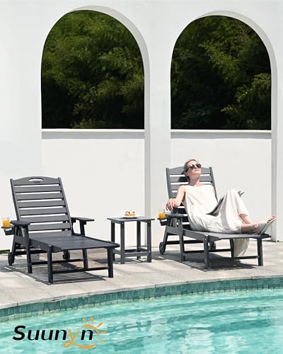 Lounge-Chair-Outdoor-Chaise-Lounge-Chair-Outdoor-HDPE-6-Position-Outdoor-Chaise-Lounge-Patio-Lounge-Chair-with-Wheels-Cup-Holder-for-Pool-Poolside-Deck-Backyard-Grey Lounge Chair Outdoor Chaise Lounge Chair Outdoor HDPE 6 Position Outdoor Chaise Lounge Patio Lounge Chair with Wheels Cup Holder for Pool Poolside Deck Backyard Grey