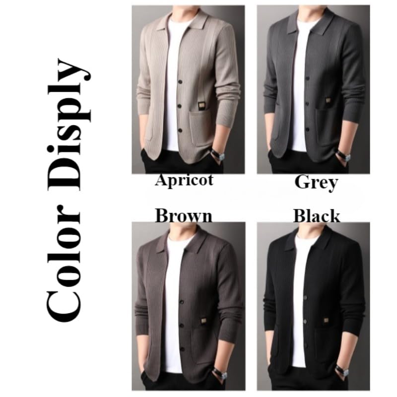 Men's Lapel Knitted Long Sleeve Coat,Business Casual Knitted Sweater Autumn Button Up Cardigan Slim with Pockets4