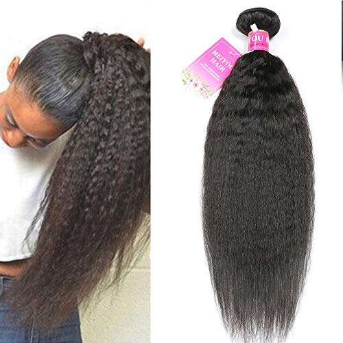 Mei You 8A Kinky Straight Hair 1 Bundles Yaki Human Hair Weave Unprocessed Brazilian Virgin Remy Sew in Hair Extensions Natural Black (14'')