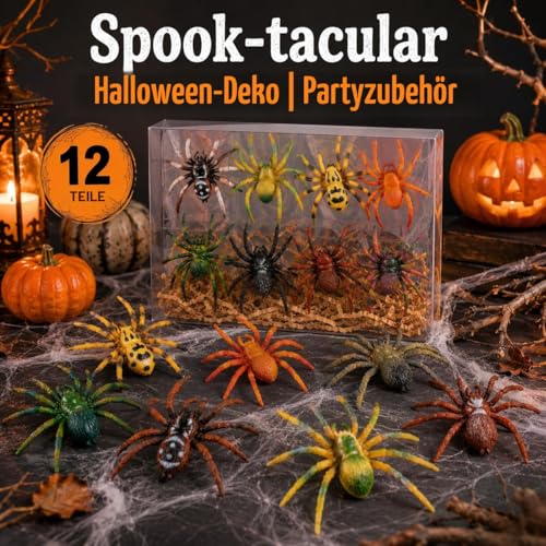 JOKFEICE Spinne Spielzeug 12 Stück realistische Spinnenfiguren Bunte Tarantel Figuren für Halloween Dekor, frühes pädagogisches Spielzeug, Geburtstagsparty, Kuchenaufsatz für Kinder