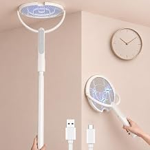 2pack Rotating Head Electric Fly Swatter Racket, Bug Zapper Indoor with Long Telescopic Extension 4000V USB Rechargeable Mosquito Zapper Killer with Charging Base, 3 Modes Automatic & Manual