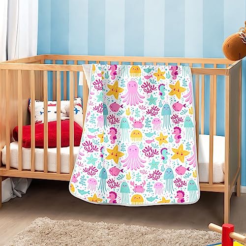 Image of Swaddle Blanket for Colorful Ocean Animals Octopus Baby Receiving Blanket Muslin Baby Swaddles Soft Cotton Breathable Nursery Blankets for Unisex Boys and Girls 30x40 Inch