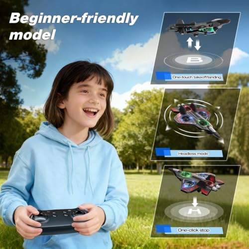 Image of Amitasha Rechargeable Airplane RC Jet Plane Glider Toy with 2.4GHz Remote Controller, LED Light Flying Aircraft, Aerobatic Flip Glider for Kids, Teens & Adult, Easy Flight Controls