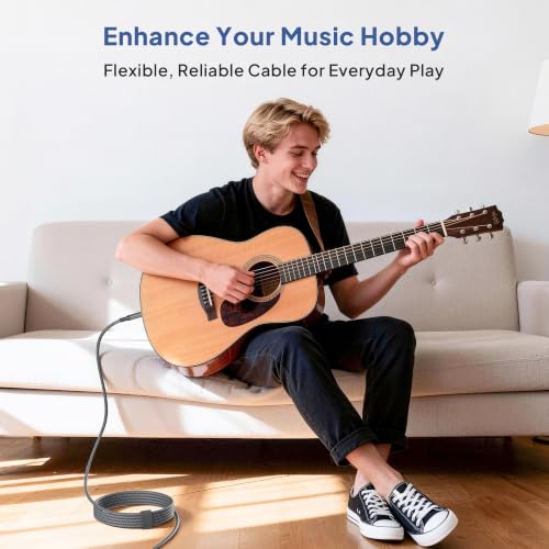Image of Elebase 6.35mm TRS Instrument Cable 2M 2P,1 /4 Inch Male Guitar Cord 6.6FT