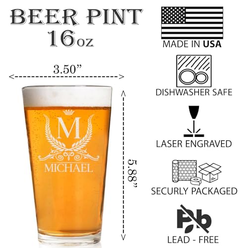 CARVELITA Personalized 16oz Beer Glass, Engraved Monogram Pint Glass, Birthday, Chrismas Gifts for Him, Groomsmen Gift Idea, Groomsman Beer Mug, Best Man Gift