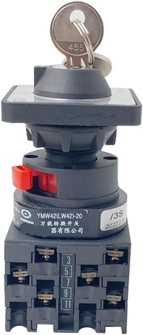 Rotary Changeover Cam Switch 20A 2 Position 0-1 On-Off Three Phases with Key 690V LW42 YMW42-20YS3/3S