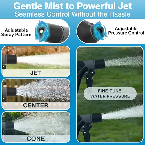 Image of Aquor Utility Spray Nozzle - Heavy-Duty Garden Hose Nozzle with Dual Flow Control, Adjustable Jet to Cone Spray, Water Hose Sprayer for Lawn, Car Wash, Dog Wash, Cleaning, and Gardening - Jet Black
