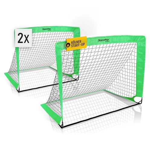 Racetex 2er Fußballtor Kinder Set - Fußball Tore inkl. nützlicher Tasche zum Transportieren - Version mit verstärkten Glasfaserstangen - Fussballtore für den Garten oder Park (Neongrün)