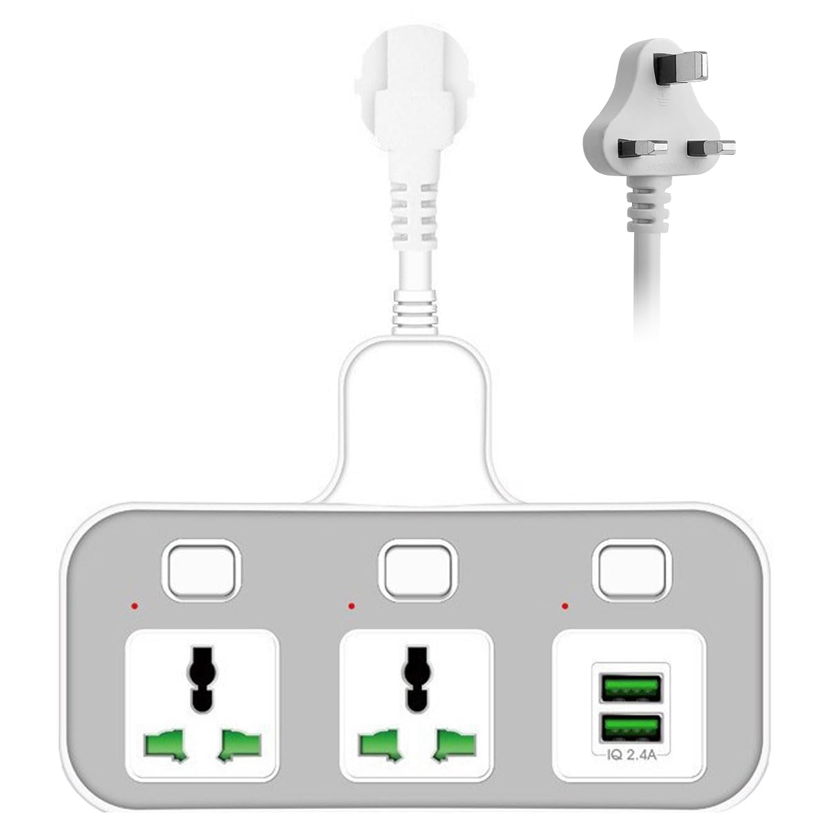 Extension Socket Power Strips with 2 Universal Travel Plug Adapter Outlets, 2 USB Charger Ports, Individual Switches Outlet extender Household Socket Desk USB Charging Station for Home Office