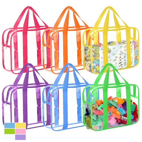 6PCS Large Toy Storage Bags, Reusable Transparent PVC Toy Boxes, High-Capacity Toy Organizer Suitable for Multiple Occasions (Colorful, Large)