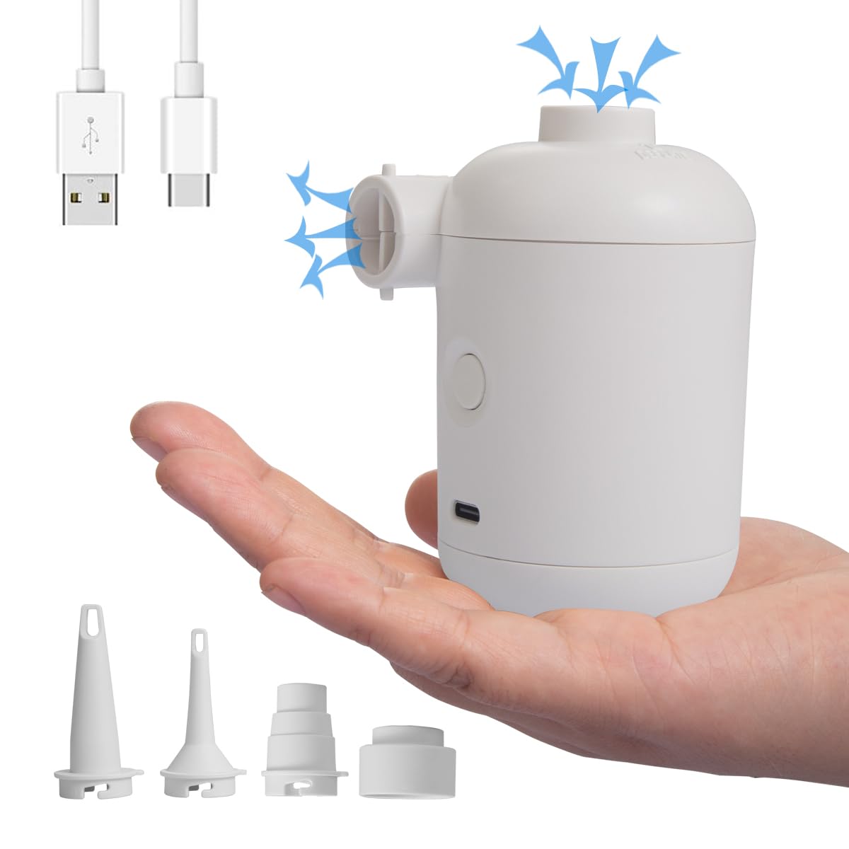 Mini Air Pump for Pool Floats - Portable Pump for Air Bed Air Cushion Air Mattress Swimming Ring, Vacuum Storage Bags - White