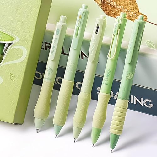 Image of Shuttle Art Tea Theme Ball Pen Set of 5 | Black Ink 0.5mm Fine Point Smooth Writing Gel Pens | Soft Grip Cute Designer Aesthetic Stationery for School Students Office College Notes Exams & Gifting