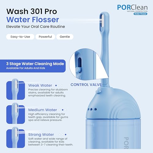 Image of WASH301 Water Flosser for Teeth | 120 PSI Deep Cleaning, 3 Modes with 9 Adjustable Pressure Dental Flosser | Large 180ml Tank, 5 Tips | Oral Irrigator for Braces, Implants & Gum Care Flosser