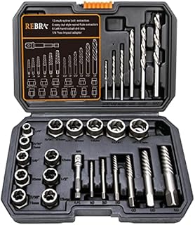 REBRA Screw&Bolt Extractor Set and Left-Hand Drill Bit Set, with Hex Adapter, Easy Out Stripped Screw Remover Socket Set Tool for Stripped, Damaged, Rounded-Off, Rusted Bolts, Nuts&Screws 26-Pieces