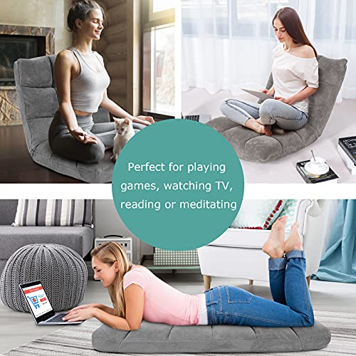 Bestcomfort Adjustable 14-Position Memory Foam Floor Chair, Folding Gaming Sofa Chair With Back Support, Chaise Lounge Sleeper Bed Couch Recliner For Reading Gaming Meditating, Fully Assembled (Grey) #TOP4