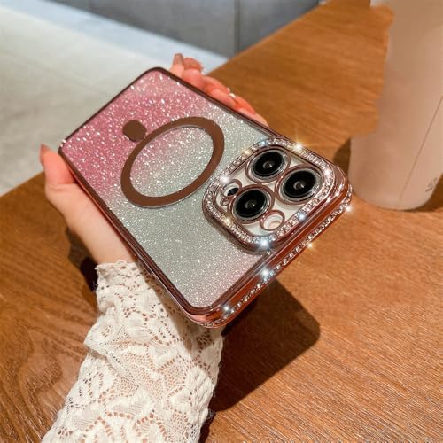 Coque diamant pailleté rose premium pour iPhone 15 Pro Max magnétique