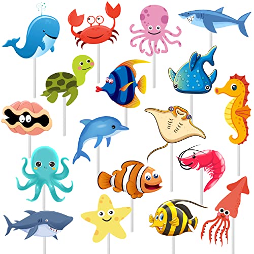 36Pcs Ocean Sea Animal Cupcake Toppers Ocean Animal Creature Cake Cupcake Toppers For Ocean Sea Theme Birthday Party Supplies Under The Sea Party Decoration #TOP2