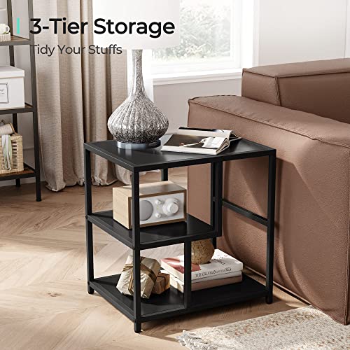 Image of LINSY HOME End Table 2 Pack, 3-Tier Narrow Side Table with Storage Shelves, Industrial Beside Sofa Table, Solid Nightstand for Living Room, Bedroom, Balcony, and Office, Easy to Assembly, Black