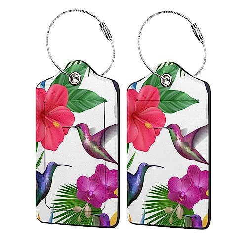 Étiquettes de bagage en cuir synthétique lot de 4 fleurs tropicales