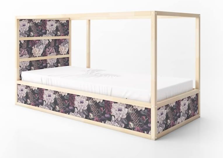 KURA Bed Roses and Leaves Dark Background Flowers Modern Floral Decals Sticker Furniture Decals for Nursery Adhesive