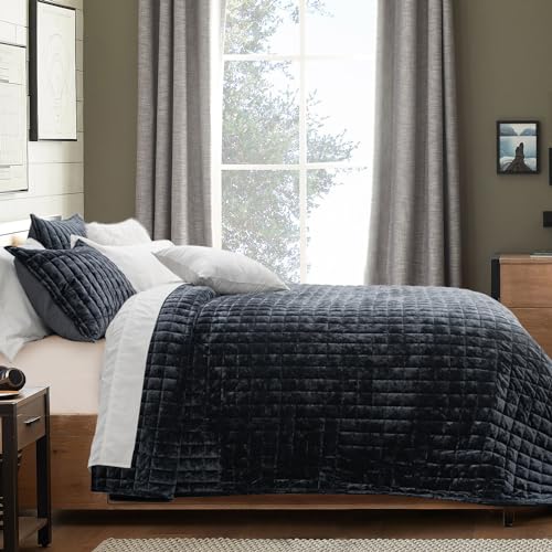 RECYCO Luxury Velvet Quilt Set Full Queen Size Bedding Sets, Ultra Soft Velvet Comforter Set, Lightweight Channel Box Stitch Oversized Bedspread Coverlet for All Season, with 2 Shams, Black - Thumbnail 3