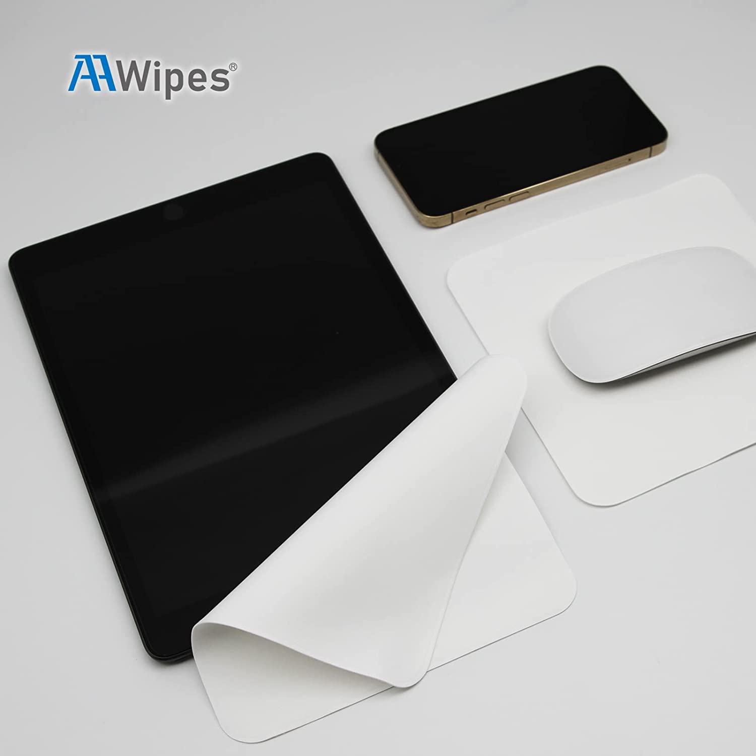 AAwipes X3603 Poliertücher, 10 Packungen (16 x 16 cm, weiß, 320 g/m², superfein), kompatibel mit Apple iPhone, iPad, MacBook, iWatch, weiche und nicht scheuernde 2-lagige Mikrofaser-Reinigungstücher