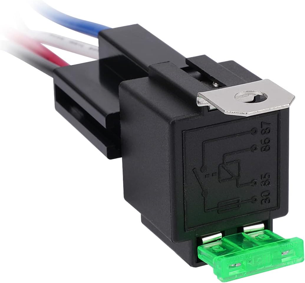 APIELE 4 Pin Relay 12V 40A With 30A Fuse DC SPST Fused Normally Open 1NO With 14 AWG Harness Socket for Car Truck Motor