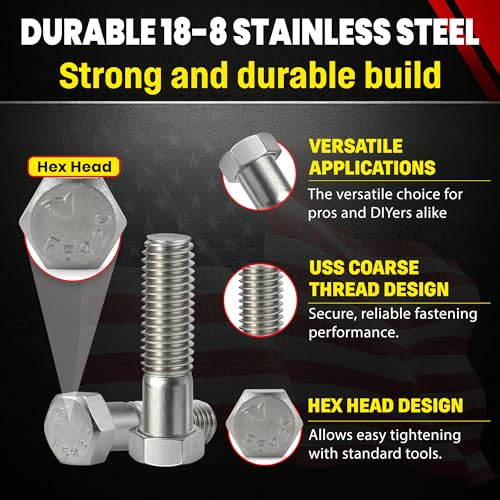 Image of Stainless 7 /16-14 x 1-3 /4 inch Hex Head Bolts (3 /4 inch to 5 inch Lengths Available in Listing), 304 Stainless Steel, 10 Pieces (7 /16-14 x 1-3 /4 inch)