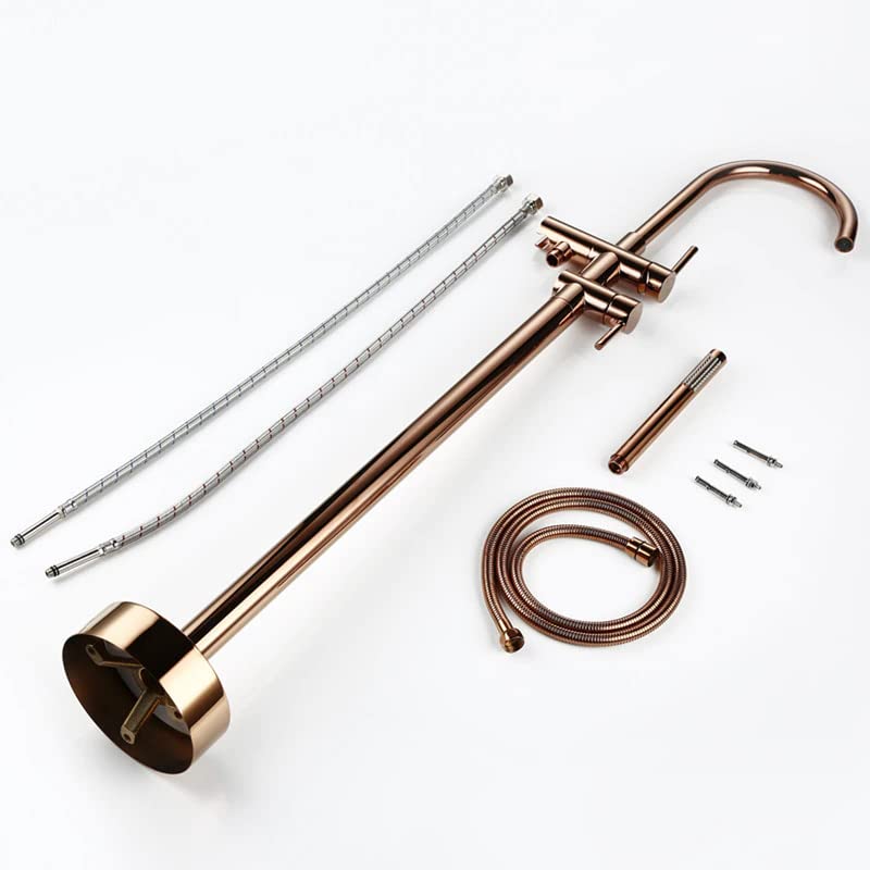 Image of Aquieen Free Standing Floor Mounted Bath Tub Filler with provision for Hot & Cold Water (Rose Gold)